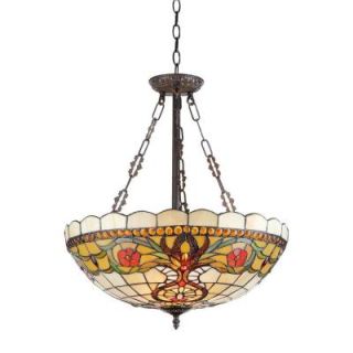 Chloe Lighting BERLEENA Tiffany Style Victorian 3 Light Stainless Steel Inverted Hanging Pendant with 20 in. Shade CH31885VT20 UH3