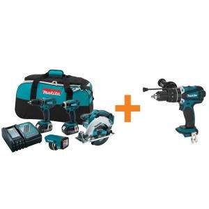 Makita 18 Volt LXT Lithium Ion Cordless Combo Kit (4 Piece) with Free Hammer Driver Drill LXT437 LXPH03Z