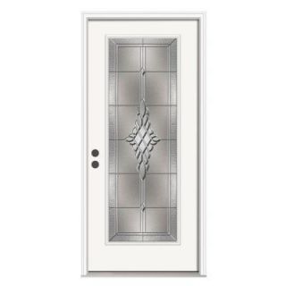JELD WEN Hadley Full Lite Primed White Steel Entry Door with Brickmould with Nickel Caming THDJW166700603