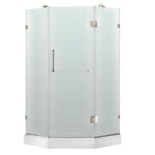 Vigo 40 in. x 77 in. Frameless Neo Angle Shower Enclosure in Chrome with Matte Glass and Low Profile Base VG6062CHMT40WLS