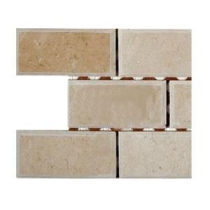 Splashback Tile Crema Marfil 2 in. x 4 in. Chamfered Marble Mosaic Tiles   6 in. x 6 in. x 8 mm Floor and Wall Tile Sample (1 sq. ft.) L3C2
