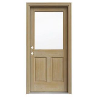 JELD WEN 1/2 Lite Unfinished AuraLast Pine Solid Wood Entry Door with Unfinished Jamb and Brickmold DISCONTINUED THDJW185400002