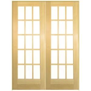Masonite Smooth 15 Lite Solid Core Unfinished Pine Double Prehung Interior French Door 81054