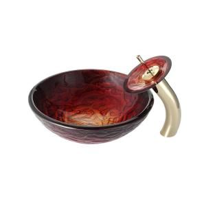 KRAUS Nix Glass Vessel Sink in Multicolor and Waterfall Faucet in Gold C GV 393 19mm 10G