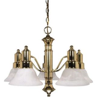 Glomar Gotham 5 Light Polished Brass Chandelier with Alabaster Glass Bell Shades HD 193
