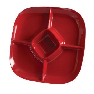 Global Goodwill Jazz 15 in. x 15 in. Chip And Dip Platter, 1 3/4 in. Deep in Red (1 Piece) 849851027558