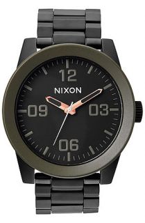 Nixon Watch Corporal Sterling Silver in Matte Black and Industrial Green