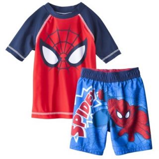 Spider Man Toddler Boys Short Sleeve Rashguard and Swim Trunk Set   Red 5T
