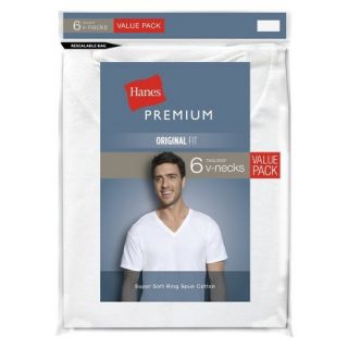 Hanes Premium Mens 6pk V Neck T Shirt   White M