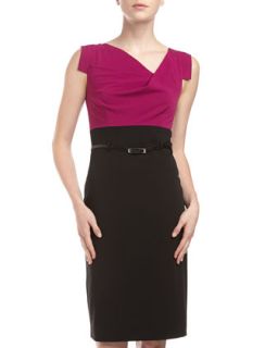 Colorblock Belted Combo Dress, Fresh Berry/Black