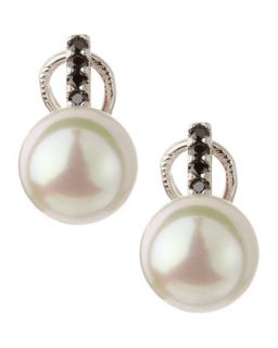 Pearl Cubic Zirconia Bar Stud Earrings