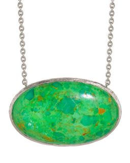 Oval East West Green Turquoise Pendant Necklace