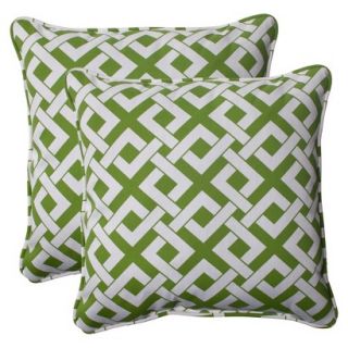 Outdoor 2 Piece Square Toss Pillow Set   Green/White Boxed In Geometric