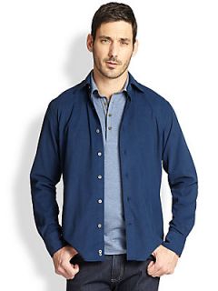 Canali Textured Cotton Sportshirt   Blue
