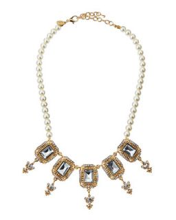 Pearly Crystal Drop Bib Necklace