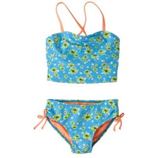 Girls 2 Piece Floral Tankini Swimsuit Set   Turquoise M