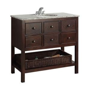 Simpli Home Burnaby 36 in. Vanity in Walnut Brown with Granite Vanity Top in Dappled Grey and Undermounted Oval Sink NL HHV022 36 2A