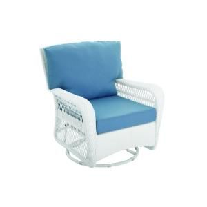 Martha Stewart Living Charlottetown White All Weather Wicker Patio Swivel Rocker Lounge Chair with Washed Blue Cushion 65 619556/44