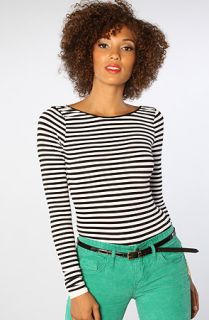 Free People The Low Back Stripe Seamless Top in Black Ivory Combo