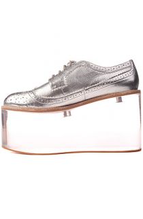 Jeffrey Campbell Shoe Siren in Metallic Leather and Clear Silver