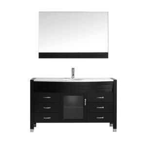 Virtu USA Ava 55 in. Single Basin Vanity in Espresso with Stone Vanity Top in White and Mirror MS 5055 S ES