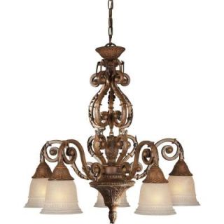 Illumine 5 Light Rustic Sienna Chandelier with Mica Flake Glass DISCONTINUED CLI FRT2153 05 41