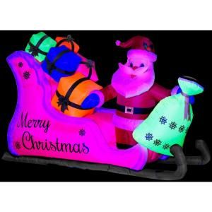 Gemmy 87 in. W x 36 in. D x 57 in H Inflatable Neon Santa in Sleigh 87792X