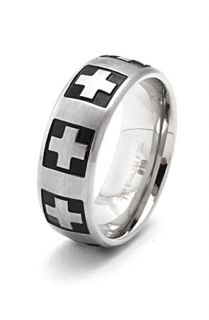King Ice Mens Stainless Steel Iron Cross Ring