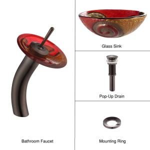 KRAUS Glass Bathroom Sink in Copper Snake with Single Hole 1 Handle Low Arc Waterfall Faucet in Oil Rubbed Bronze C GV 620 17mm 10ORB