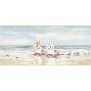 The Wallpaper Company 9 in. x 15 ft. Blue and Beige Beach Scene Border WC1282571