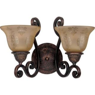 Illumine 2 Light 11 in. Oil Rubbed Bronze Wall Sconce with Screen Amber Glass Shade HD MA40388397