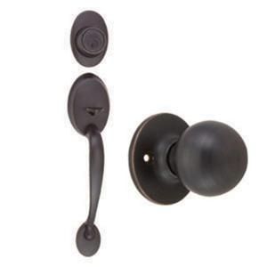 Design House Coventry Oil Rubbed Bronze Handleset with Single Cylinder Deadbolt, Ball Knob Interior and Universal 6 Way Latch 741017