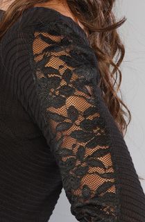 Free People The Fuzzy Lace Sleeve Knit Top in Black