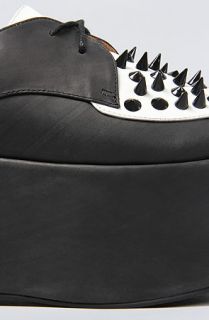 Jeffrey Campbell The Spiked Skalite Shoe in Black Leather With White and Black Studs