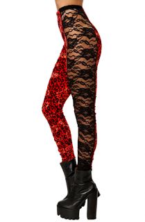 MARIALIA Lace Panel Red Cheetah Leggings