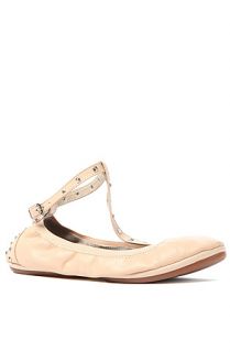 Yosi Samra Shoe Erica Flat Leather in Nude and Silver