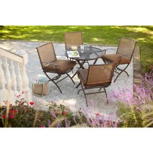 Hampton Bay Folding Woven 5 Piece Dining Patio Set with Seat Pads DISCONTINUED 124 018 5D