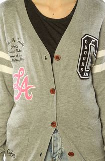 Crooks and Castles The Starter Varsity Cardigan Sweater in Heather Grey