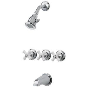 Pfister 01 Series 3 Handle Tub/Shower Trim in Polished Chrome with Porcelain Cross Handles 01 8CPC