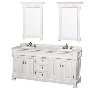 Wyndham Collection Andover 72 in. Double Vanity in White with Marble Vanity Top in Carrara White with Undermount Sink WCVTD72WHCW