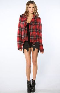 Tripp NYC quilted flannel  jacket plaid red –