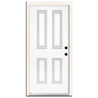 Steves & Sons Premium 4 Panel Primed White Steel Entry Door with Brickmold DISCONTINUED 1040LH