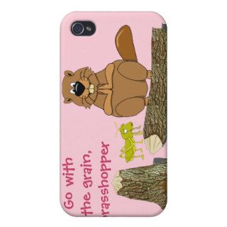 Funny Wood Turning Beaver and Grasshopper Cartoon iPhone 4/4S Cases
