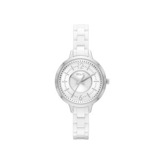 RELIC Womens White Ceramic Crystal Accent Glitz Watch
