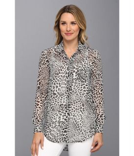 TWO by Vince Camuto Leopard Stream Boy Shirt Womens Blouse (Gray)