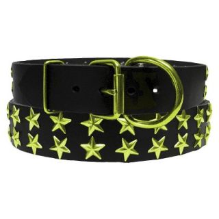Platinum Pets Black Genuine Leather Dog Collar with Stars   Corona Lime ( 20 