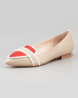 Bethany Tricolor Pointy Toe Flat, Beige/White/Red