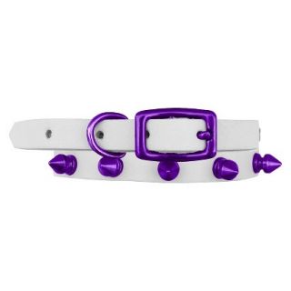 Platinum Pets White Genuine Leather Cat and Puppy Collar with Spikes   Purple