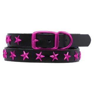 Platinum Pets Black Genuine Leather Dog Collar with Stars   Raspberry (9.5  