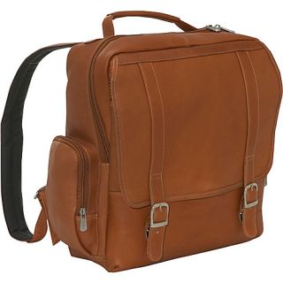 Vertical Leather Laptop Backpack   Saddle